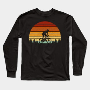 Vintage Sunset Mountain Biking Gift For Mountain Bikers Long Sleeve T-Shirt